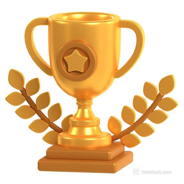 Decorative Ornament Set Featuring Golden Trophy With Star Decoration And Laurel Leaves On Base 3d model 