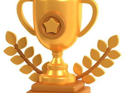 Decorative Ornament Set Featuring Golden Trophy With Star Decoration And Laurel Leaves On Base 3d model