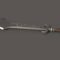 Ornate Medieval Weapon With Silver Carved Blade Brown Handle And Metal Accents