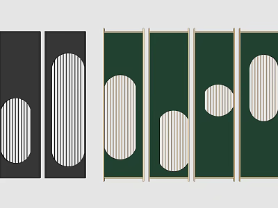 Decorative Black and Green Room Dividers with Vertical Stripes and Oval Patterns 3d model