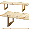 Handcrafted Wooden Bench With Natural Rattan Woven Seat And Simple Design