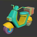 Colorful Electric Scooter Teal And Yellow Body With Red Delivery Package On Back