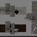 Modern Geometric Wall Decor With White Brown Panels And Branch Ornaments