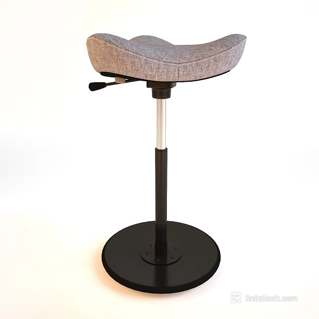 Modern Adjustable Bar Stool With Gray Upholstered Padded Seat And Black Base 3d model 