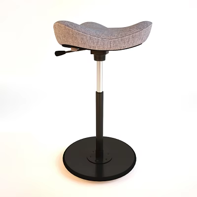 Modern Adjustable Bar Stool With Gray Upholstered Padded Seat And Black Base 3d model