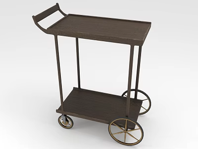 Vintage Wooden Trolley With Two Tier Shelf Metal Frame And Brass Wheels 3d model