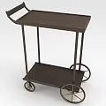 Vintage Wooden Trolley With Two Tier Shelf Metal Frame And Brass Wheels
