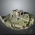 Ancient Castle Structure On Hilltop With Stone Walls And Lush Green Landscape