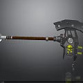 Mechanical Axe Design With Wooden Handle Metal Head Yellow Gears And Spring Components