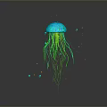 Vibrant Blue and Green Jellyfish Swimming with Glowing Long Tentacles Underwater
