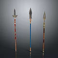 Traditional Decorative Spears with Various Colorful Designs and Ornate Handles