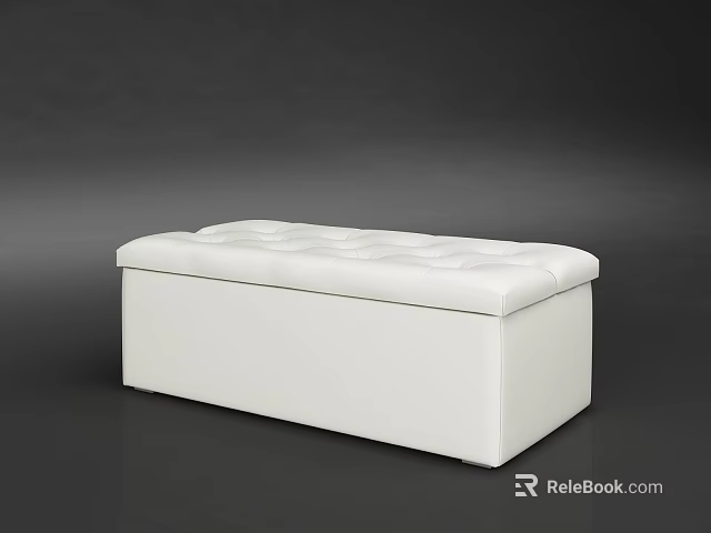 White Upholstered Storage Bench With Tufted Seat And Modern Design 3d model 