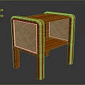 Orange Wooden Side Table With Woven Texture Panels And Modern Minimalist Design