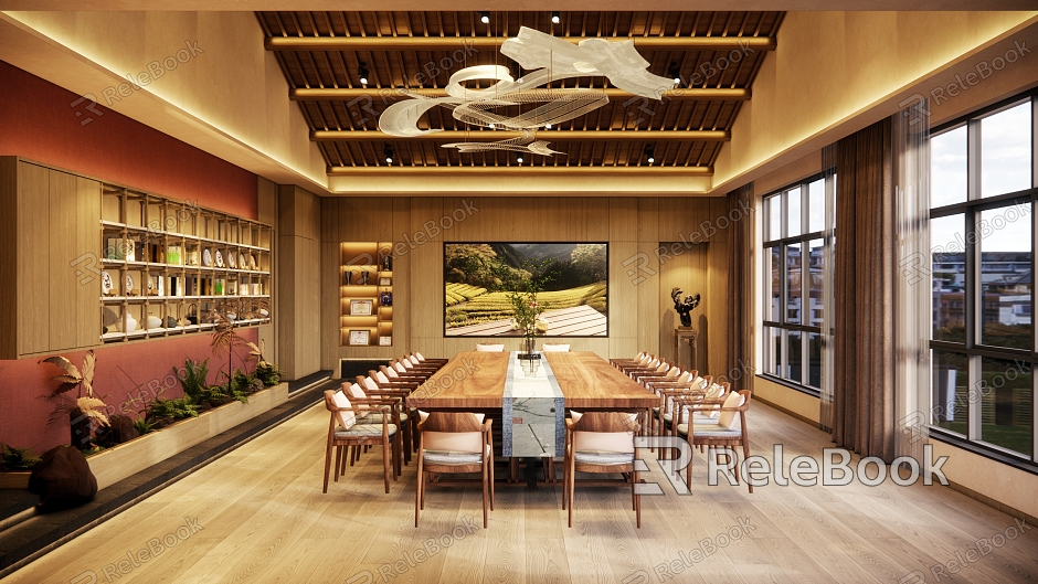 New Chinese Conference Room Tea Culture Conference Room Exhibition Hall Conference Room Lecture Hall Leisure Reception Tea Space Large Conference Table Tea Table model