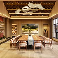 Modern Conference Room Interior With Long Wooden Table Comfortable Chairs And Artistic Pendant Lights