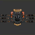 Mechanical Character With Multiple Arms Red Black Components And Gear Driven Mechanical Creature