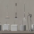Wall Mounted Cleaning Tools Arrangement With Mops Buckets And Sinks 3d model