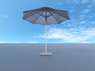 Outdoor Table With Gray Umbrella Stable Base And Blue Sky In Open Space 3d model