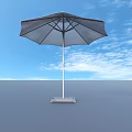 Outdoor Table With Gray Umbrella Stable Base And Blue Sky In Open Space