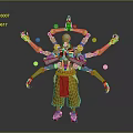 Silver Mechanical Character With Red Sash Yellow Energy Arms And Golden Orbs