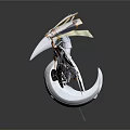 Mechanical Bird With White Body Blue Details Intricate Metallic Structure And Outstretched Wings