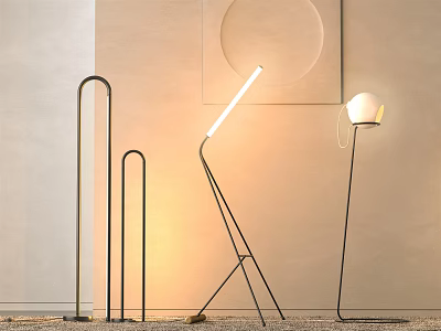 Modern Minimalist Floor Lamps With Different Metal Frame Designs And Soft Lighting 3d model