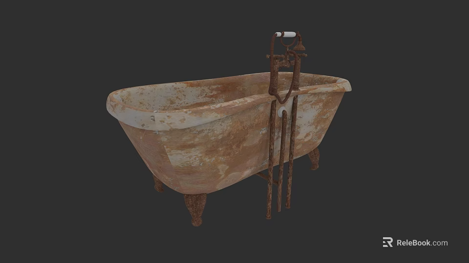 Rusty Vintage Bathtub With Chipped Paint And Metal Faucet Stand Legs 3d model 
