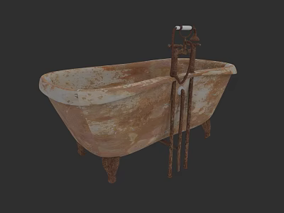 Rusty Vintage Bathtub With Chipped Paint And Metal Faucet Stand Legs 3d model