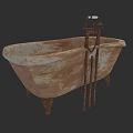 Rusty Vintage Bathtub With Chipped Paint And Metal Faucet Stand Legs