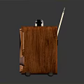 Vintage Electronic Radio with Wooden Case Tuning Knobs and Retro Antenna Design