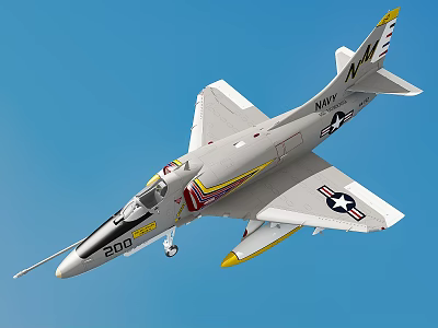 Fighter Jet Marked 200 Silver Gray Body U.S. Flag Emblem Yellow Accents Against Blue Sky 3d model