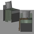 Modern Accent Chair With Green Cushion Plaid Pillow Soft Blanket And Metal Frame