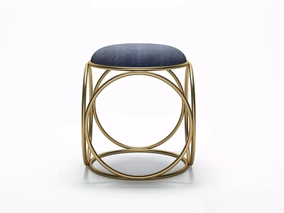 Modern Sofa Stool With Golden Metal Frame And Dark Blue Padded Seat 3d model