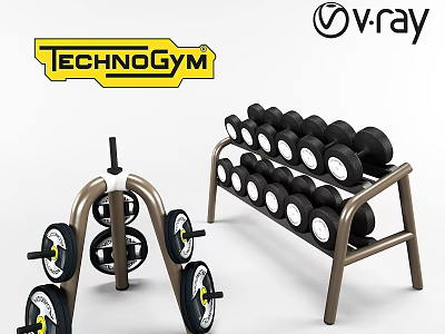 Technogym Dumbbells With Metal Rack For Home Gym Fitness Training Equipment 3d model