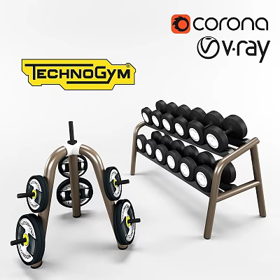 Technogym Dumbbells With Metal Rack For Home Gym Fitness Training Equipment 3d model