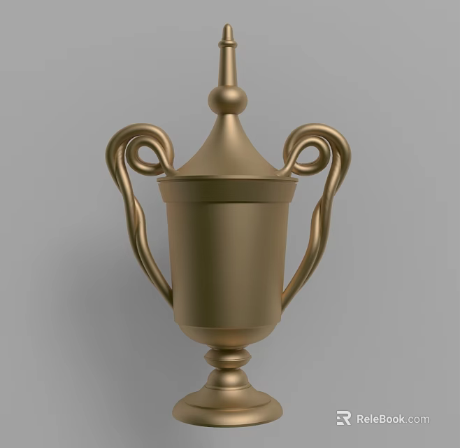 Gold Trophy with Ornate Curved Handles and Classic Design for Awards 3d model 