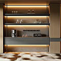 Modern Wooden Dining Sideboard with Ambient Lighting Metal Frame and Glassware