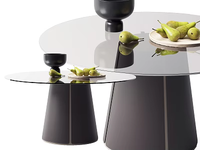 Glass Top Dining Table With Black Base And Fresh Pears On Plate 3d model