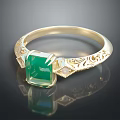Elegant Gold Ring With Square Green Gemstone And Intricate Carvings Design
