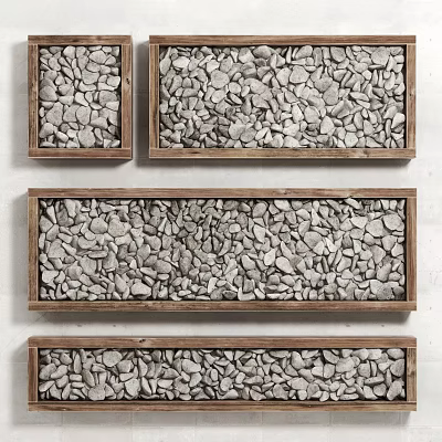 Natural Stone And Wood Decorative Wall Art With Wooden Frames For Home Decoration 3d model