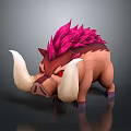 3D Animated Boar With Pink Spiky Mane Large White Tusks Red Eyes And Brown Body