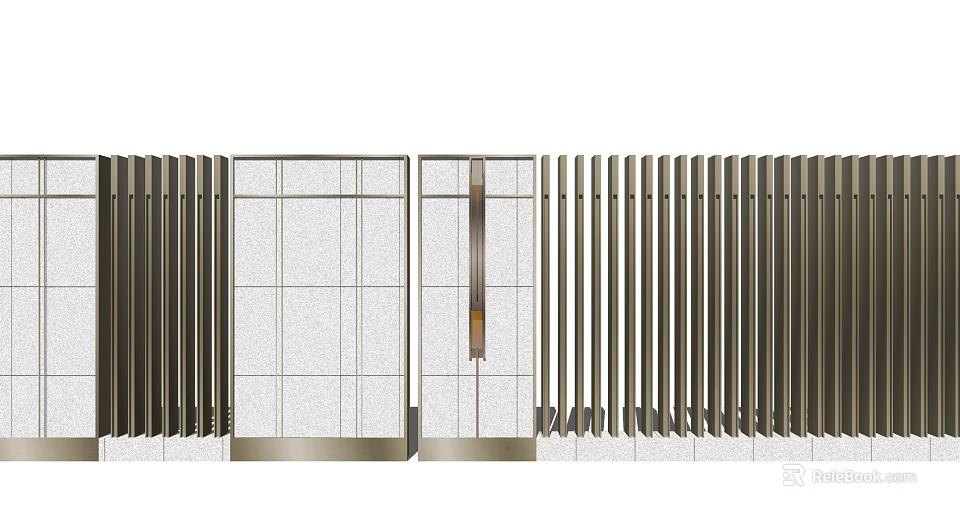 Modern Landscape Wall Design With Metal Grilles And Stone Panel Details 3d model 