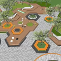 Modern Plaza Landscape Design With Hexagonal Circular Paved Areas Trees And Seating 3d model