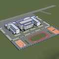 Modern School Campus Building Complex With Sports Field Track And Classroom Buildings