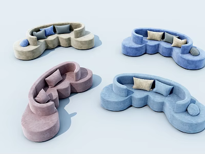 Unique Curved Irregular Shaped Sofas with Soft Color Cushions and Modern Design 3d model Unique Curved Irregular Shaped Sofas with Soft Color Cushions and Modern Design 3d model