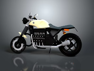 Cream And Black Retro Motorcycle With Single Seat Round Headlight And Rugged Wheels 3d model