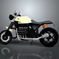 Cream And Black Retro Motorcycle With Single Seat Round Headlight And Rugged Wheels