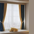Elegant Blue And Yellow Window Curtains With White Sheer And Tiebacks