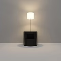 Modern Table Lamp With White Lampshade On Vertical Striped Dark Wooden Nightstand In Minimalist Interior