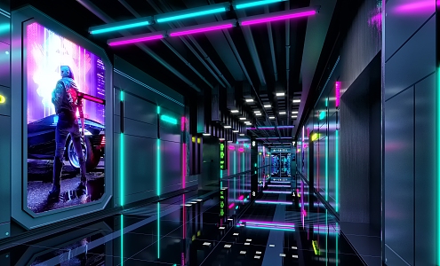 Cinema Aisle Cinema Aisle Cyberpunk Aisle Bar Corridor Sci-Fi Bar 3d model